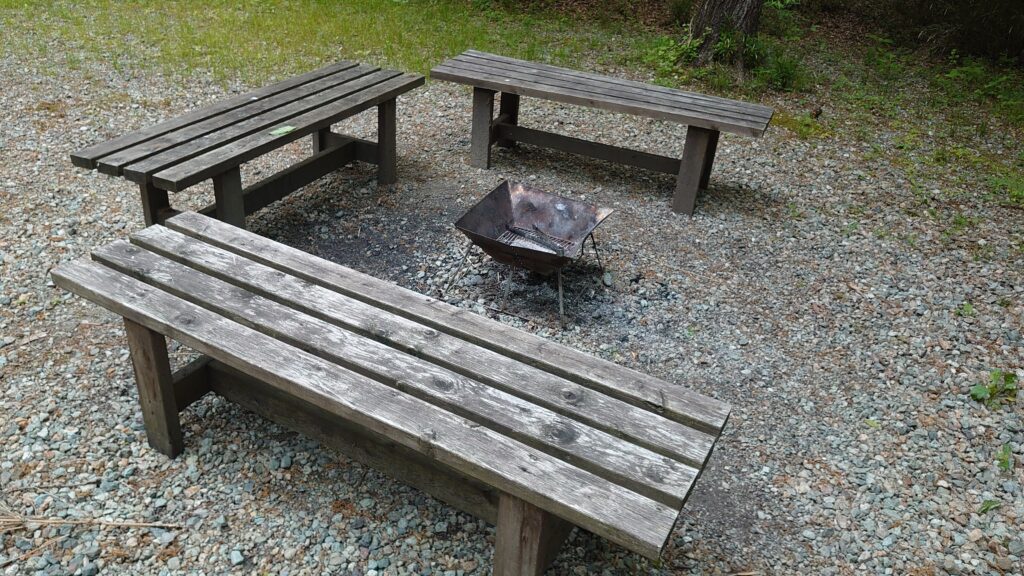 朝の焚き火ベンチ