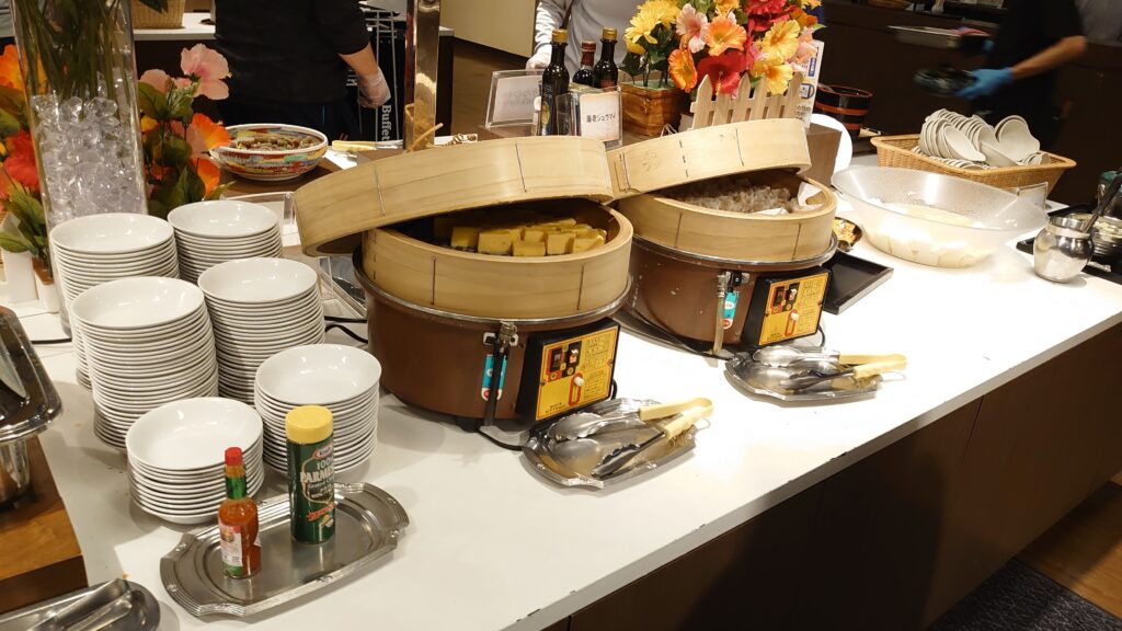 蒸し卵焼き、海老シュウマイ