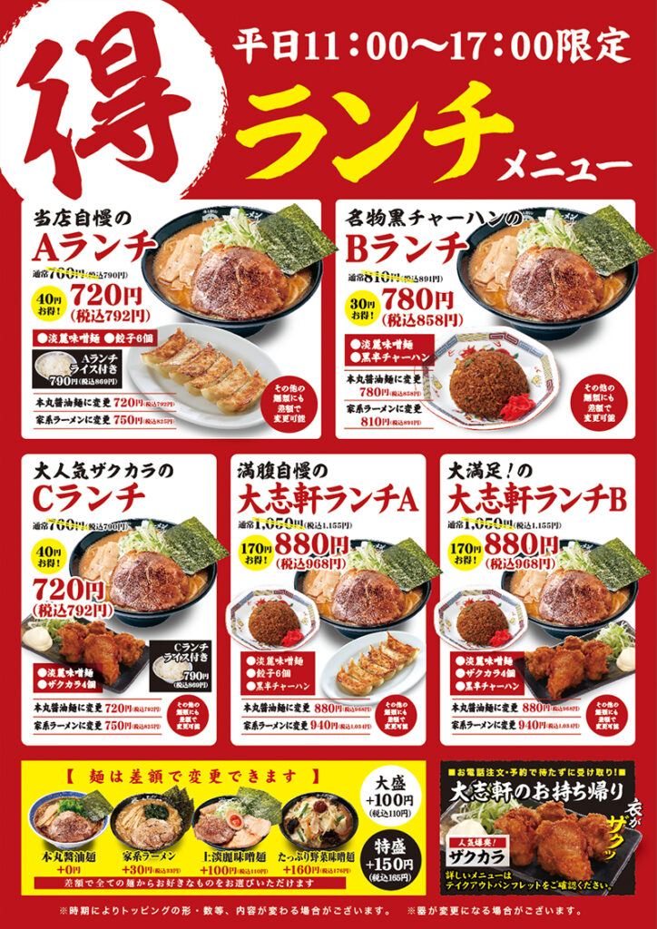 ランチメニュー表